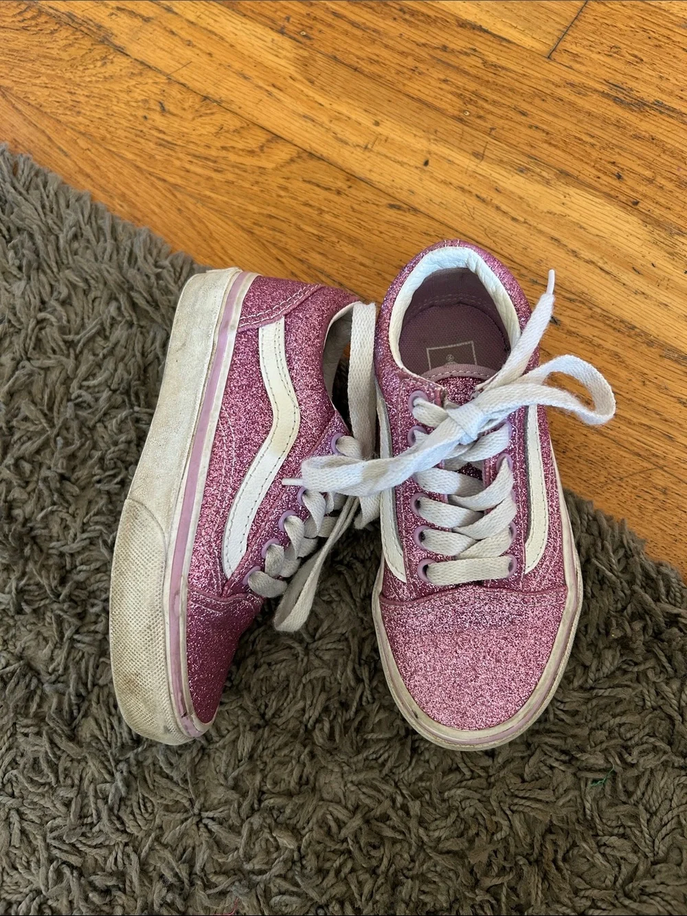 VANS Kids Pink Glitter Low-Top Sneakers with White Accents Size 11